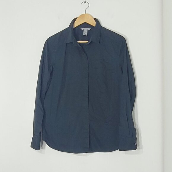 H&M Black Cotton Blend Classic Long Sleeve Collared Button-Down Shirt Size 14 - Picture 2 of 11